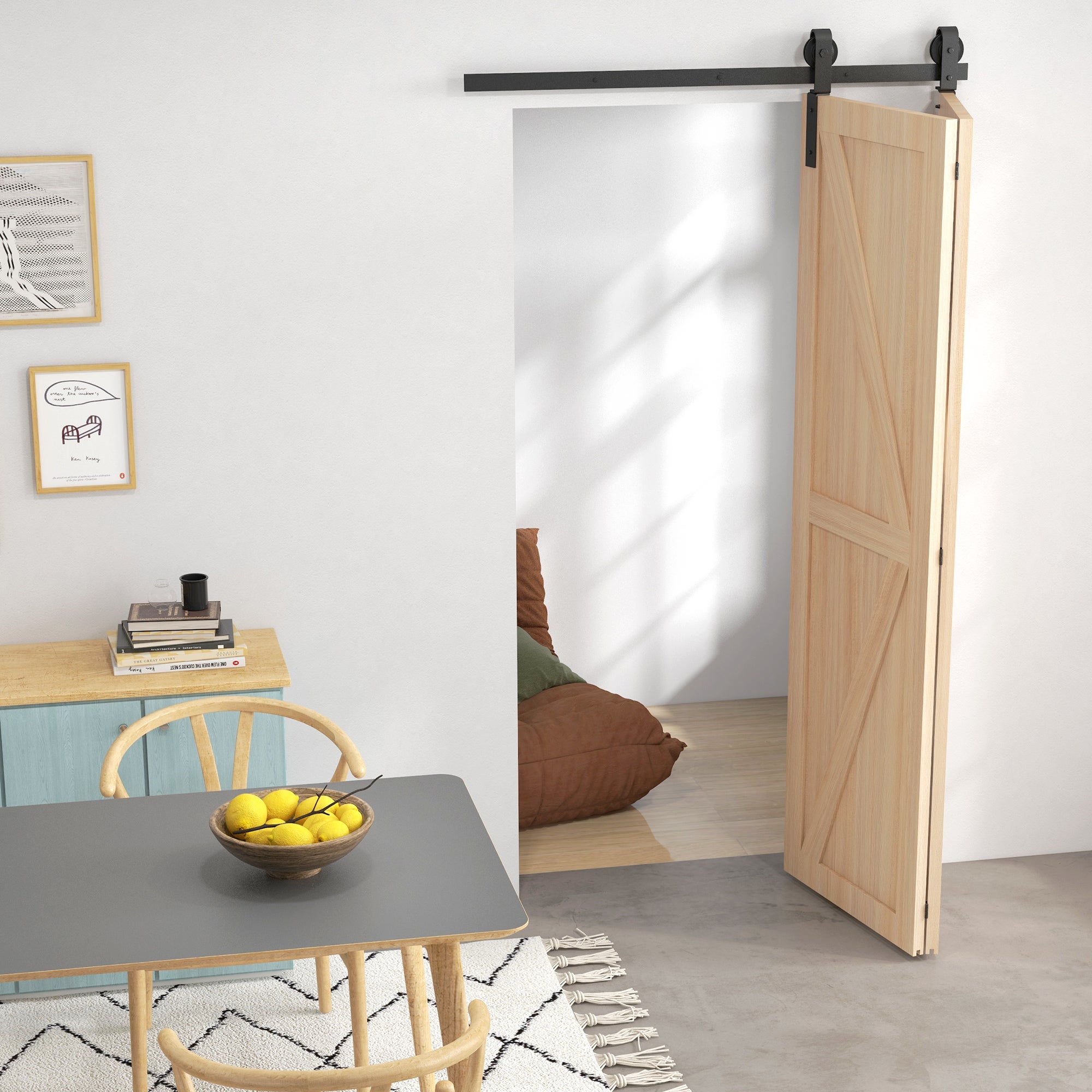 Kit porte grange coulissante pliante 122cm 4pi 2 portes rail noir - 9