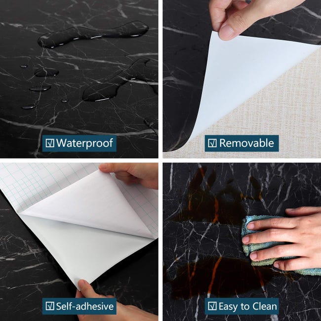 1 Rollo de papel tapiz de mármol autoadhesivo, pegatina de piso y pared, papel tapiz impermeable, película decorativa, 300 x 40 cm - 5