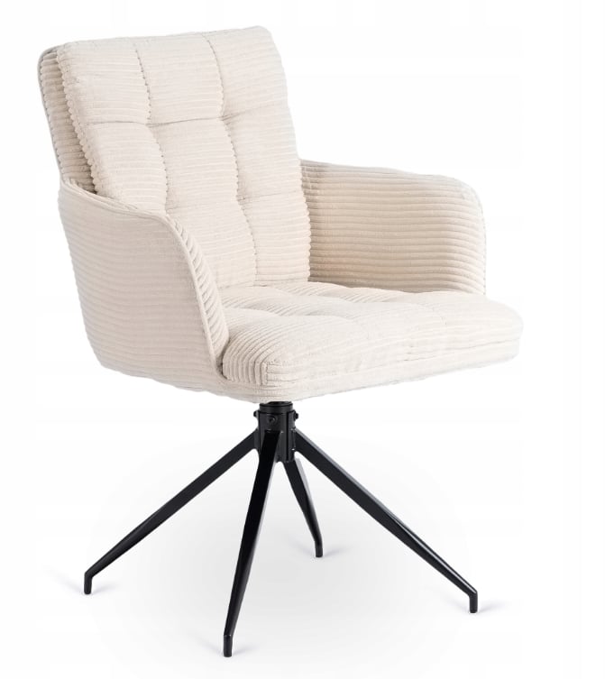 Krzesło Obrotowe Kubełkowe Tapicerowane Do Jadalni Sztruks Kremowy AKITA