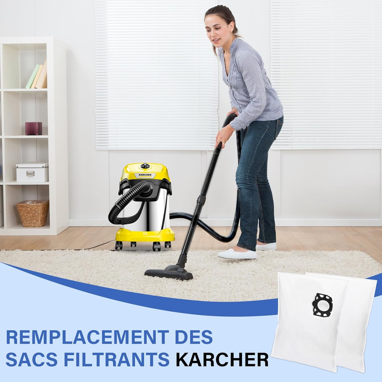 12 sacs d'aspirateur KFI 357 pour Kärcher KWD1, KWD2, KWD3,WD2 Plus, WD3,SE 4001, SE 4002,SE 4, SE 4 Plus Aspirateur, 2.863-314.0 - 5