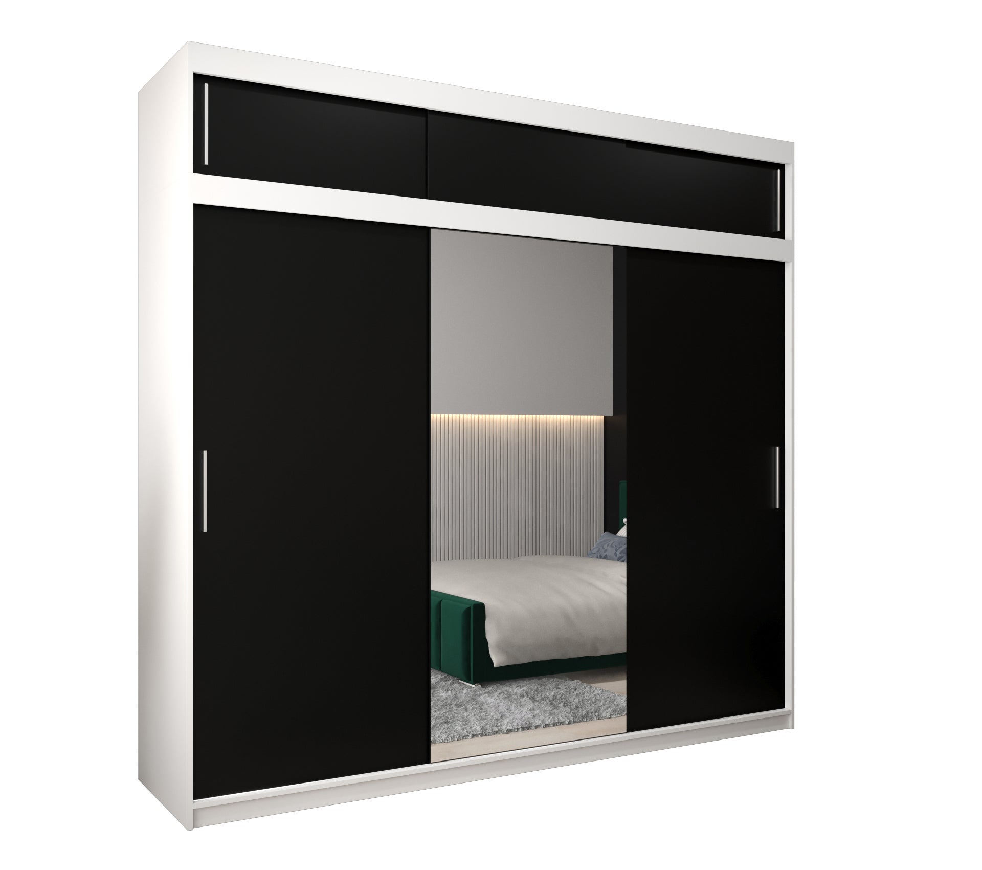 Szafa przesuwna z nadstawką garderoba TOKYO 1 250 x 62 x 240 cm Biały + Czarny - Abiks Meble