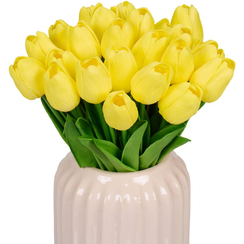 Bukiet 24 sztucznych tulipanów, z plastiku, wysokość każdego: ok. 33,5 cm, żółty i zielony