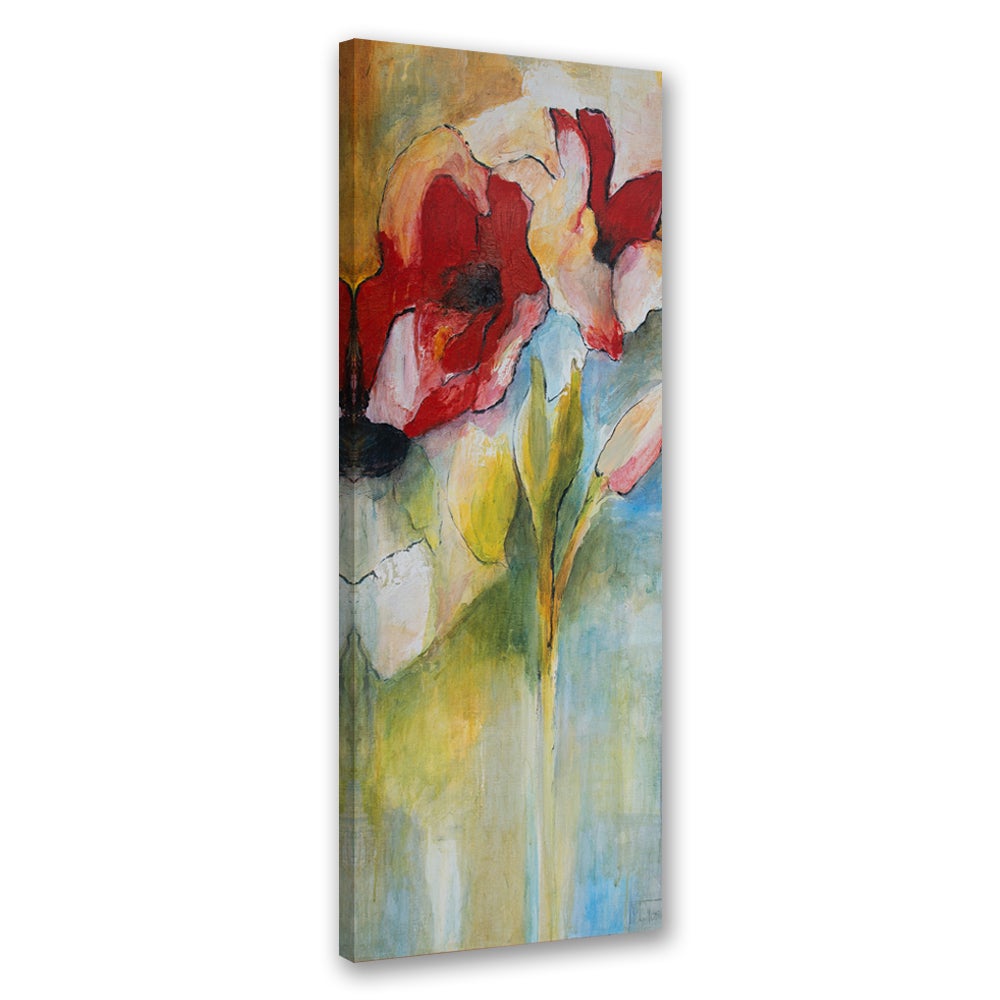 Obraz na płótnie, Maki i pąki róż malowane 50x150