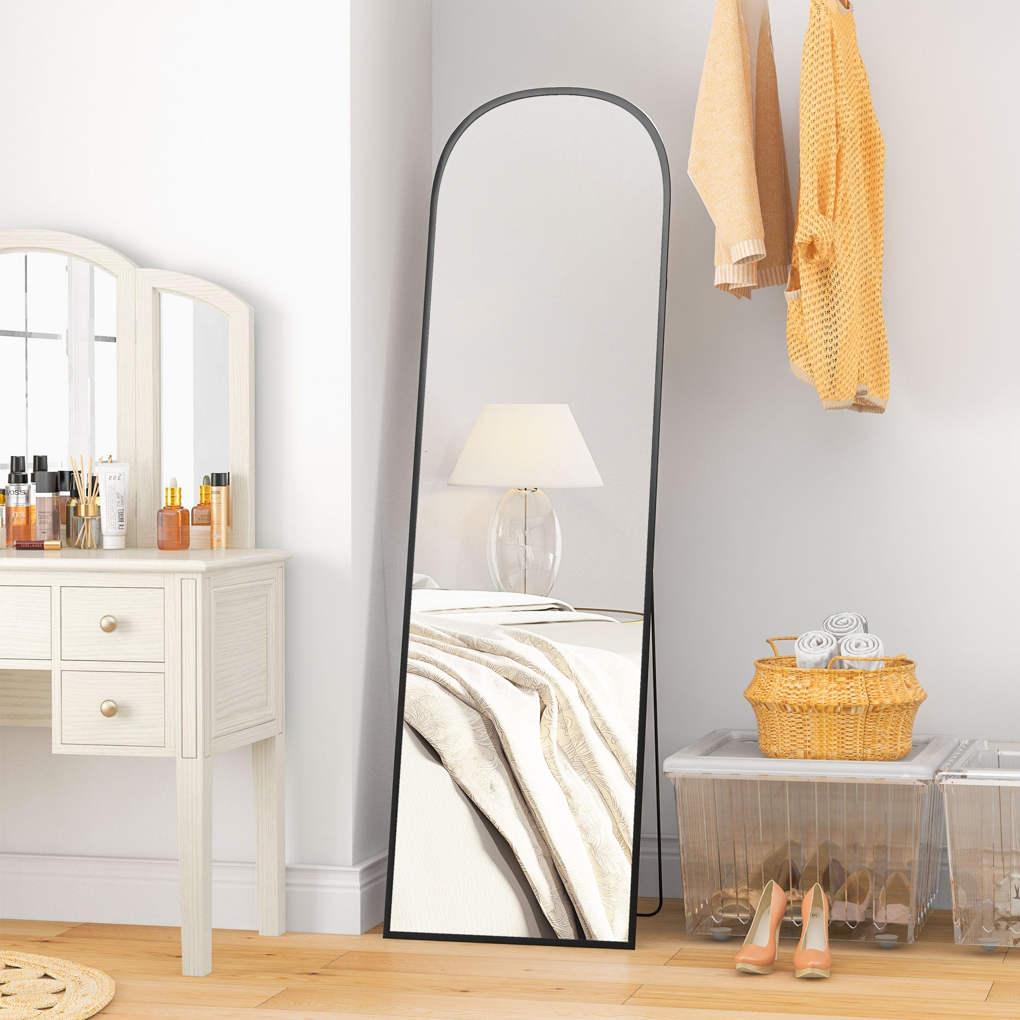 Espelho de Pé HOMCOM Liga de alumínio, vidro temperado Preto50x1,5x170 cm - 3