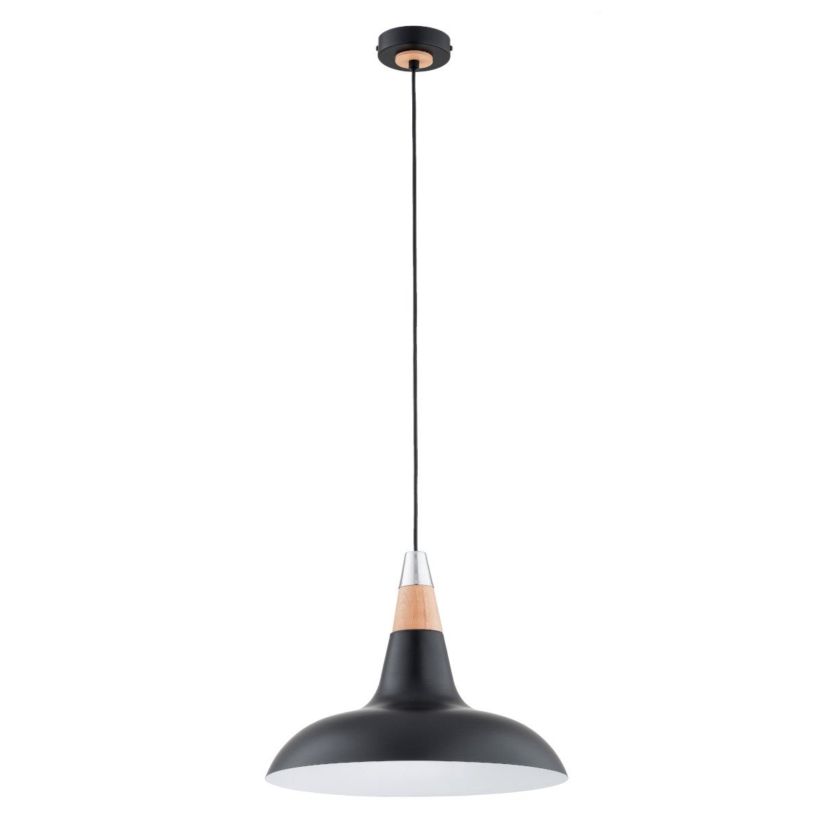 Lampa wisząca Doro czarna-jasne drewno-chromowana 1xE27x15W do kuchni wym: 90 x 38,5 x 38,5 cm metal Alfa