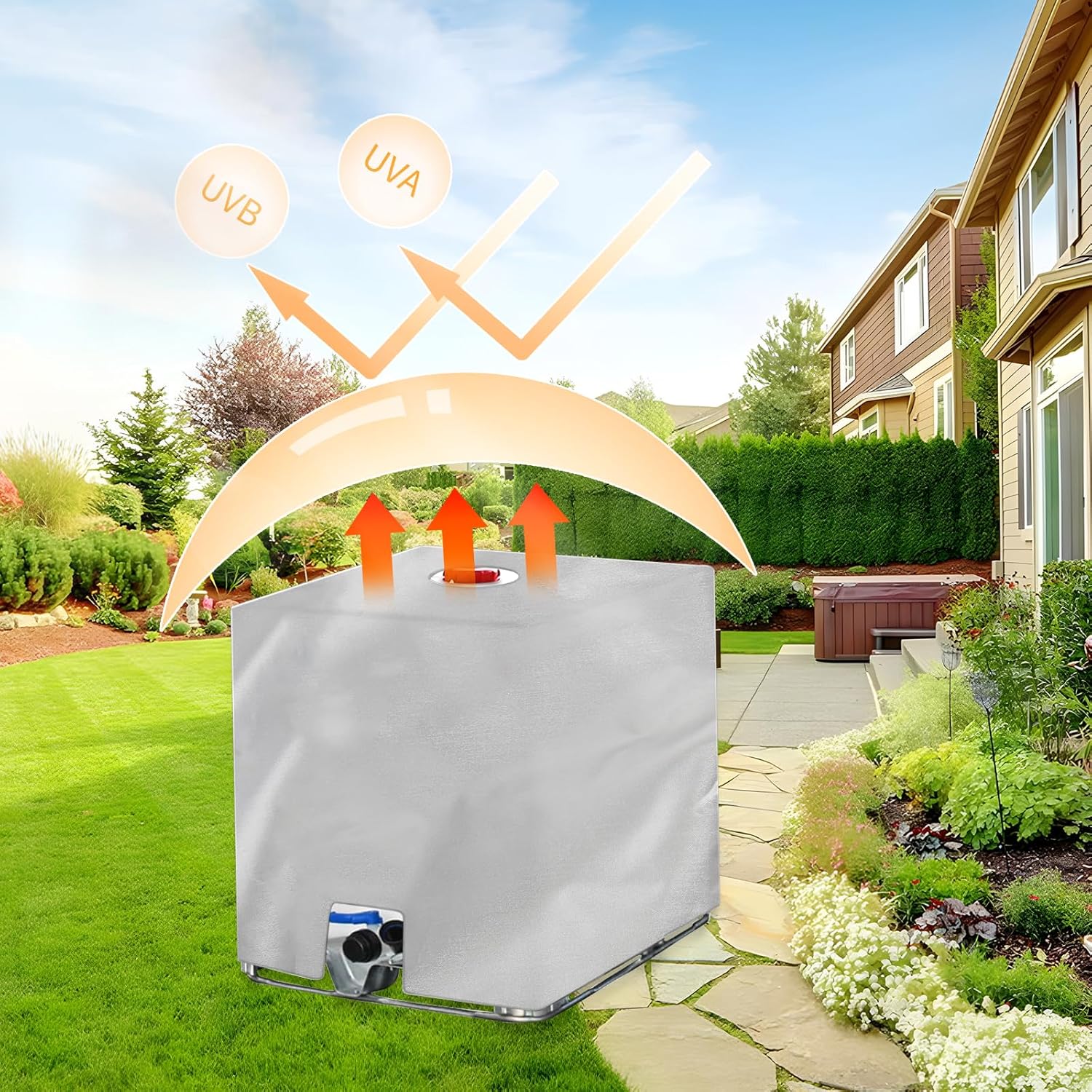 Bache de Réservoir d'eau Couvercle, Anti-UV Anti-Poussière Bache de Housse Protection,Bache pour Cuve 1000L IBC, Bouchon Cuve a Eau Bâche, Housse Cuve - 7