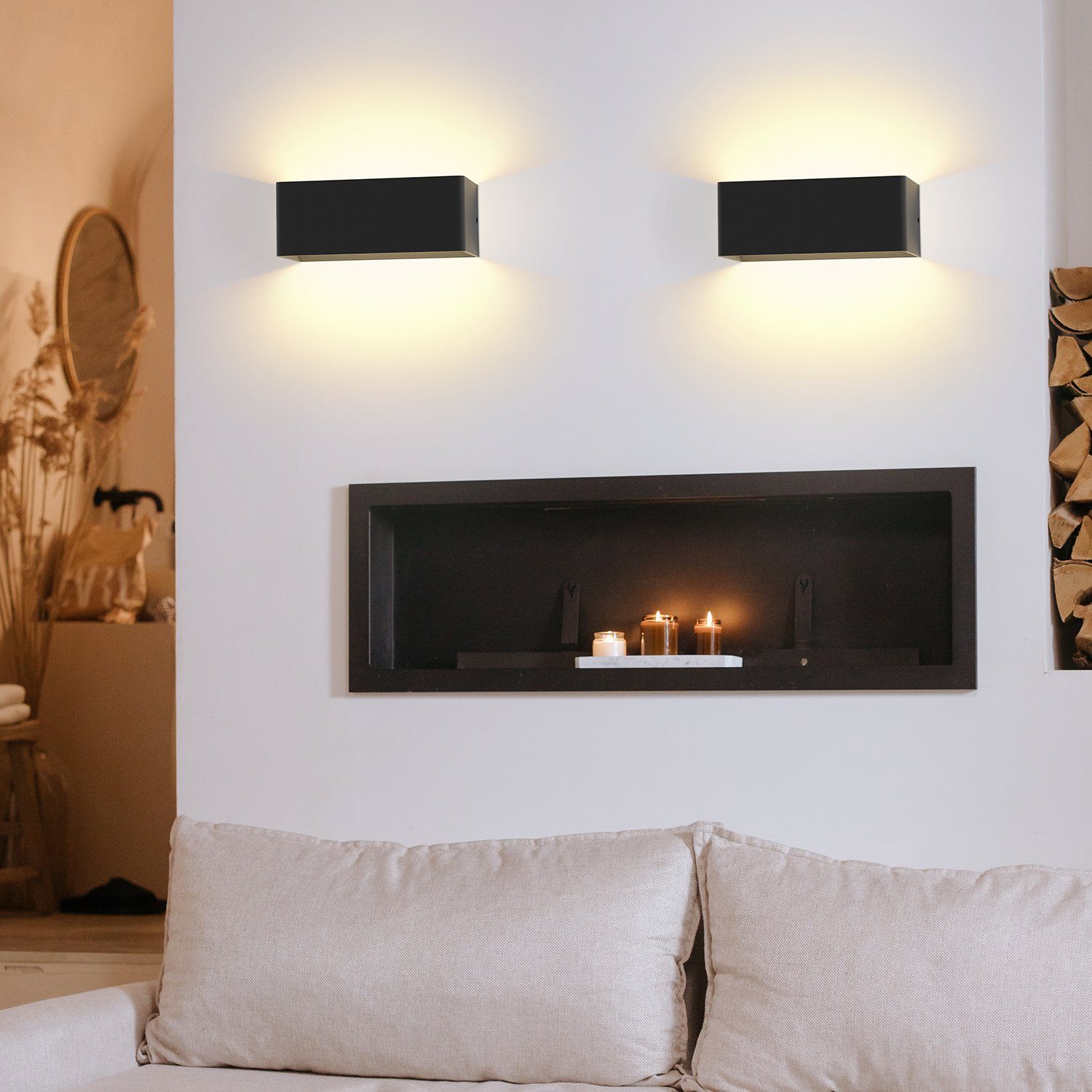NETTLIFE Aplique LED de Pared Interior - Iluminación Negra Foco de Pared 5W, Lámpara de Escalera Arriba y Abajo, Haz Ajustable 3000K, Blanco Cálido - 5