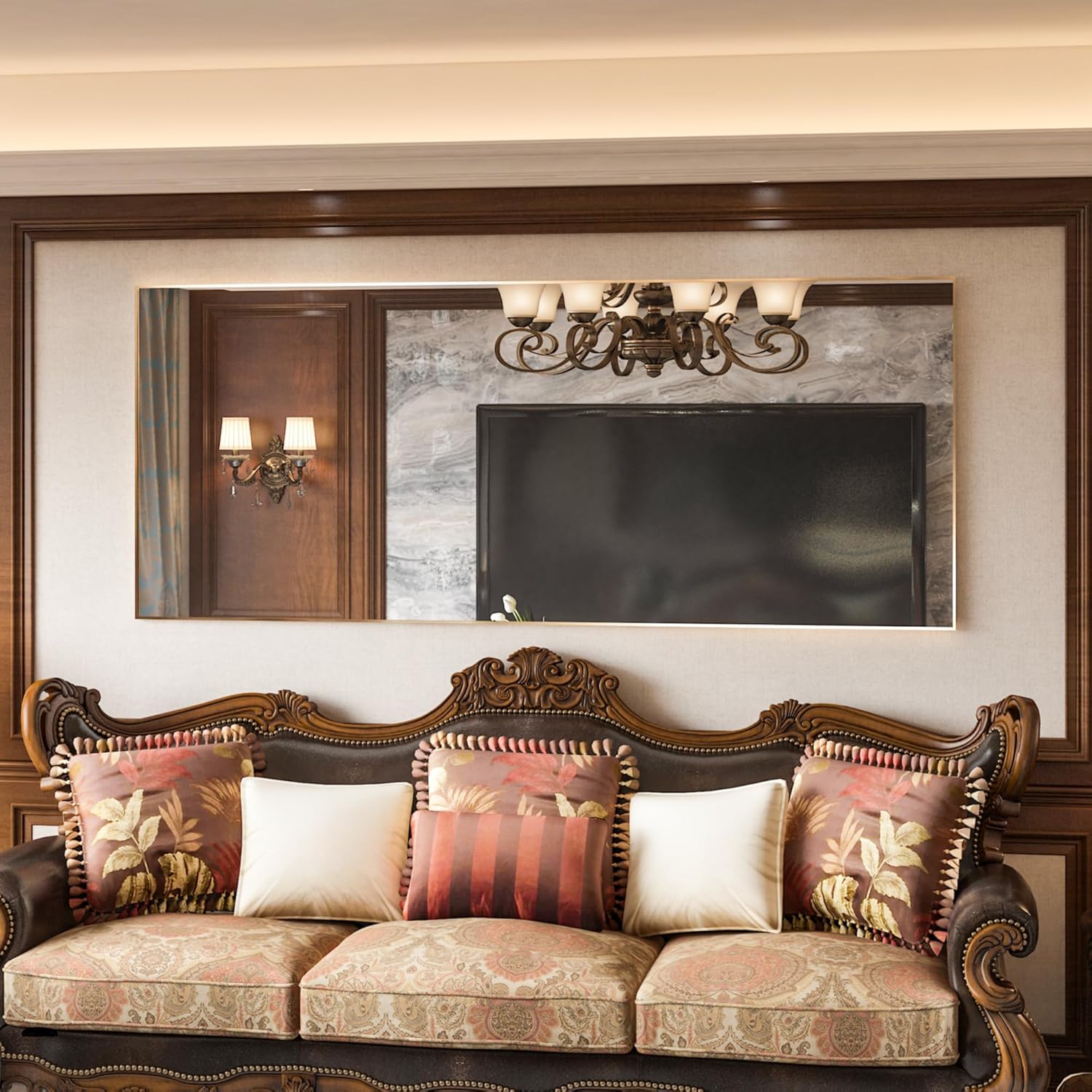 Espejo rectangular grande de 165 x 60 cm, espejo de cuerpo entero, espejo de dormitorio de pie o de pared, marco de aluminio, espejo dorado - 5