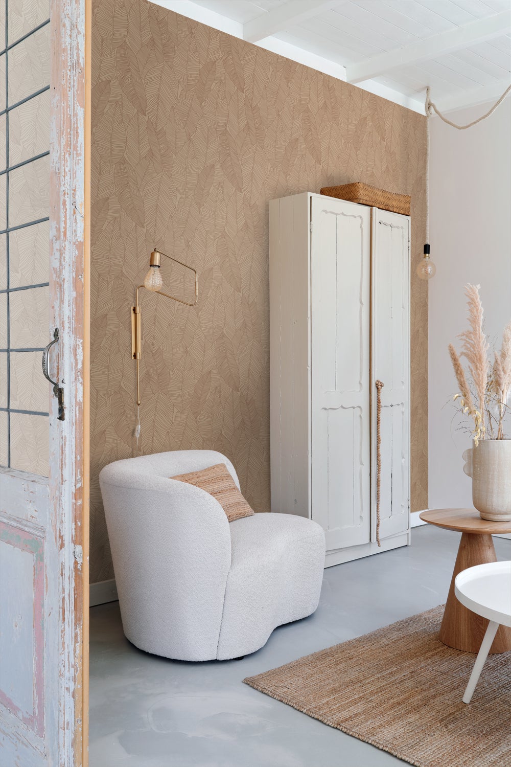 Papier peint feuilles dessinées rose terracotta - 53 cm x 10.05 m - ESTAhome - 7