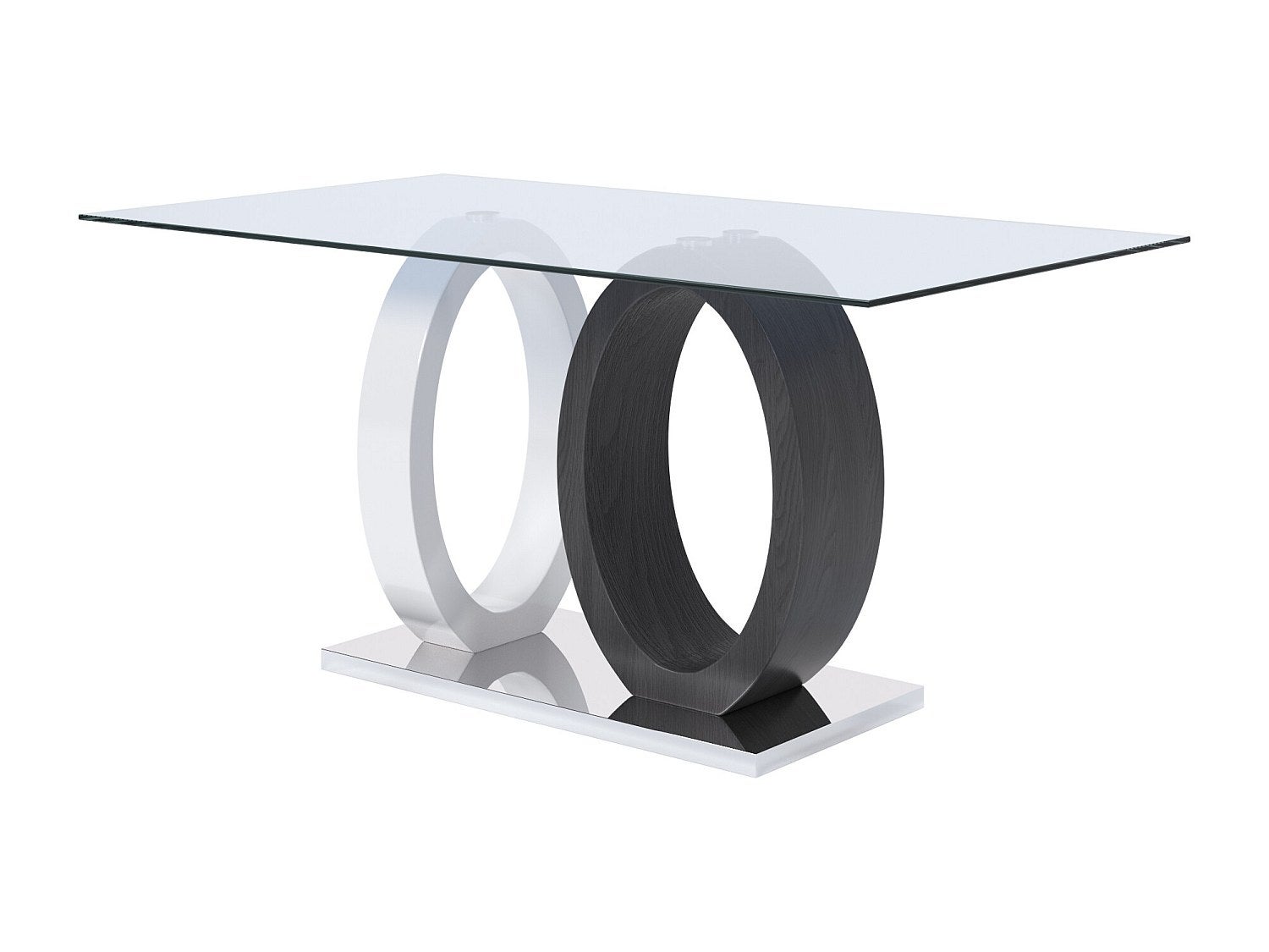 Mesa de comedor AYANE - Cristal templado y MDF - Gris y Blanco - 3