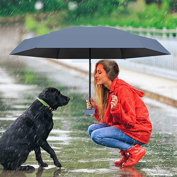 Parasol pliable 50%, pour les jours ensoleillés et pluvieux, pliable, protection UV, avec porte-cartes, bleu brume - 5
