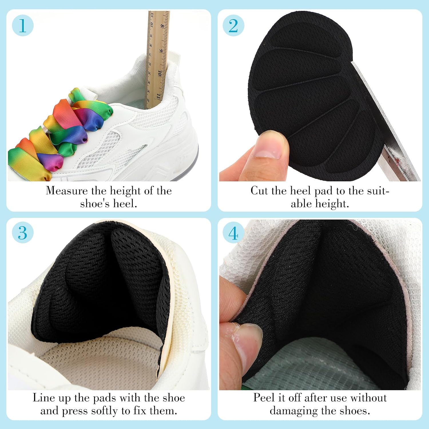 Coussinets De Talon, Lot de 4 Pads Talon en Mousse Épais et Respirant, Anti-Glisse et Anti-Frottement pour Chaussures Trop Grandes, Réducteur Confort - 11