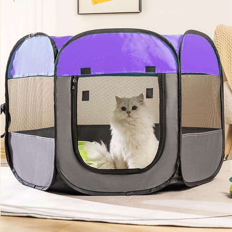 (Roxo, M) Cercadinho portátil dobrável para animais de estimação, gaiola para gatos, para ambientes internos e externos, barraca para animais de - 5