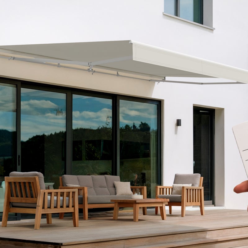 FAZZIO 5m x 3m biała markiza półkasetowa z napędem silnikowym i beżową tkaniną