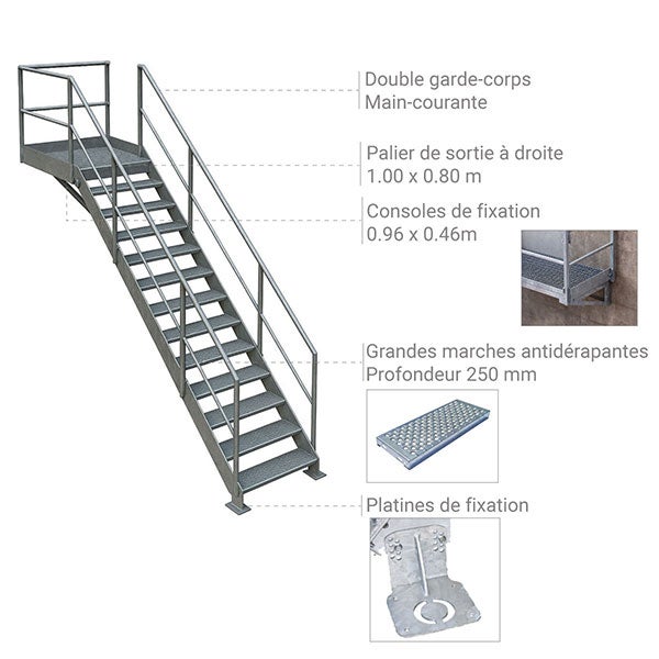 Escalier industriel acier 14 marches - Hauteur à franchir 2,80 m - ETAGLD0014 - 3