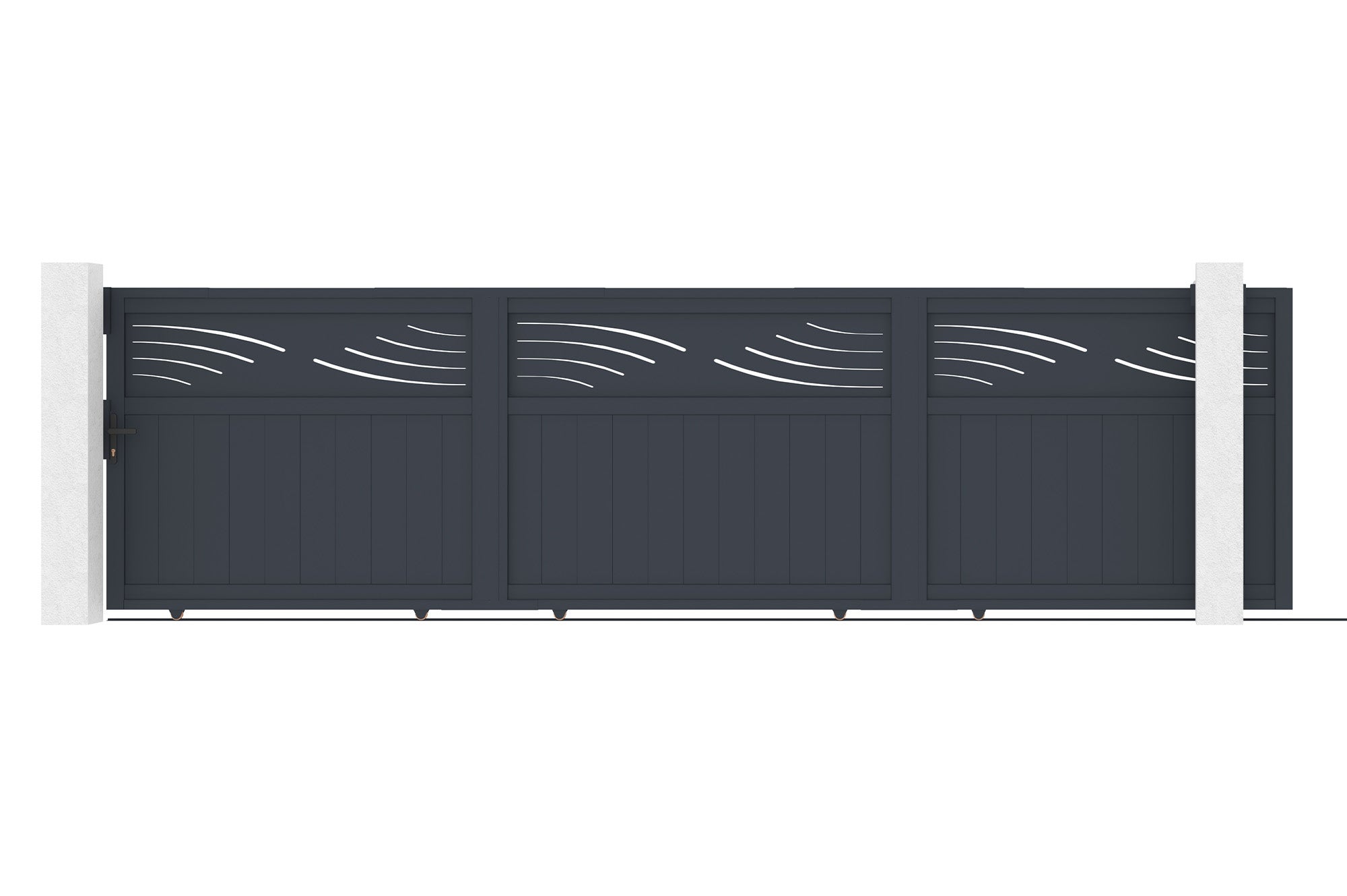 Brama przesuwna HALTI 5m, wysokość 140cm, szare aluminium