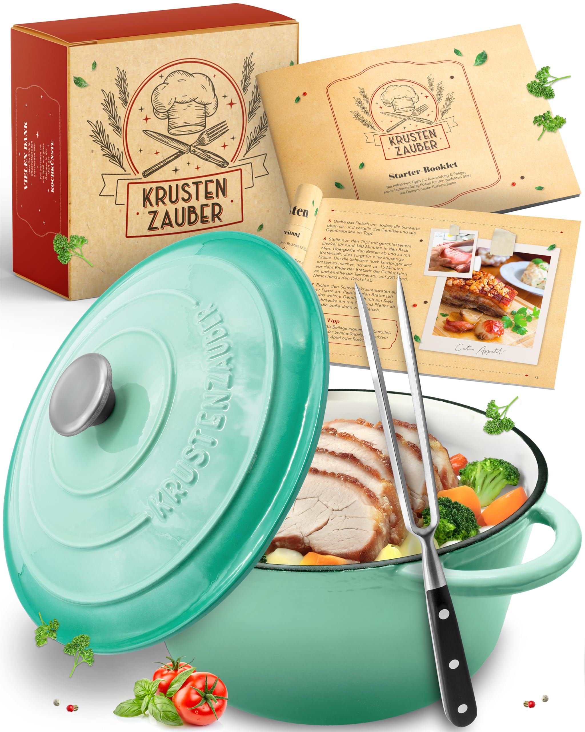 KRUSTENZAUBER Pentola In Ghisa 26cm Con Forchetta - Perfetta Per Arrosti, Adatta A Induzione E Forno