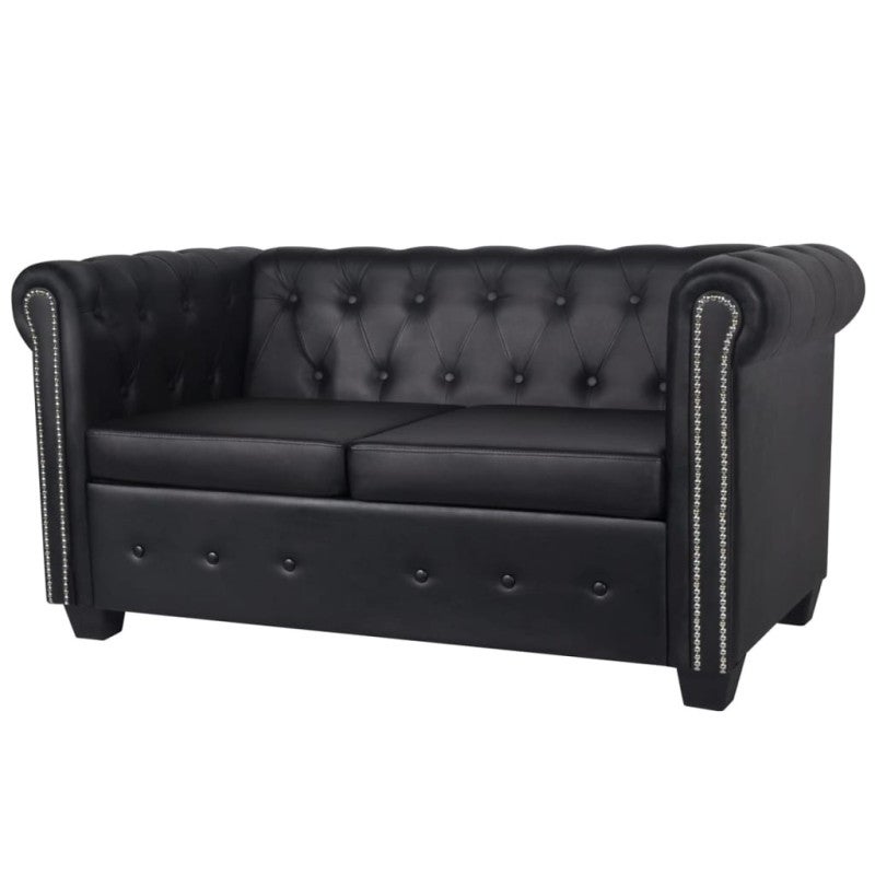 vidaXL Divani Chesterfield a 2 Posti e a 3 Posti in Similpelle Nero - 5