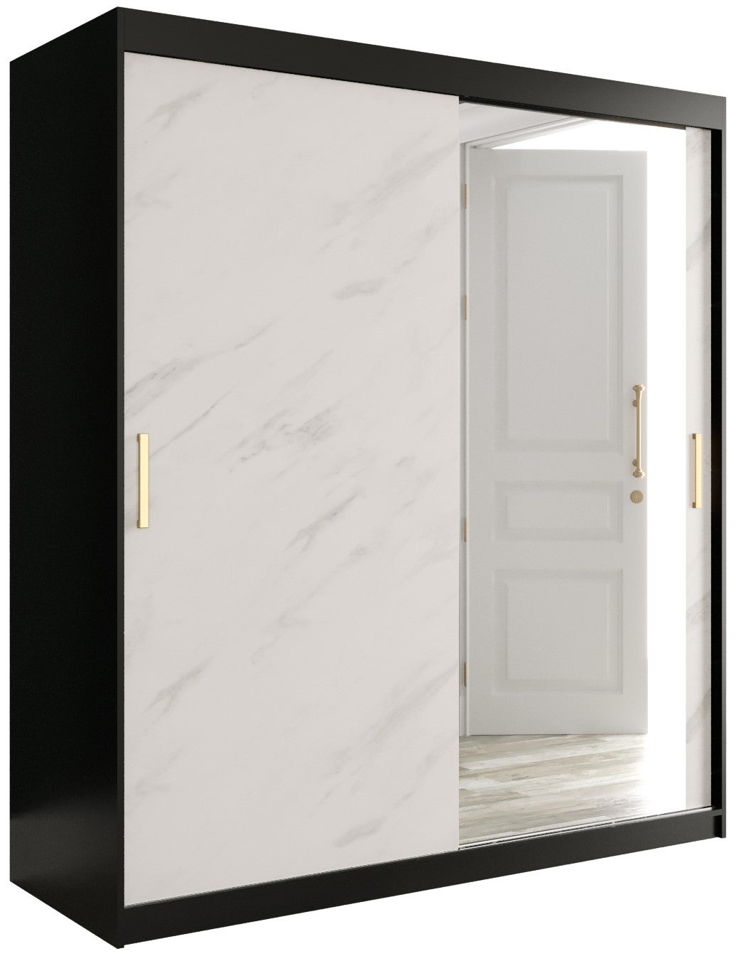 Szafa przesuwna garderoba MARMUR T2 180 x 62 x 200 cm Czarny + Marmur Biały - Abiks Meble