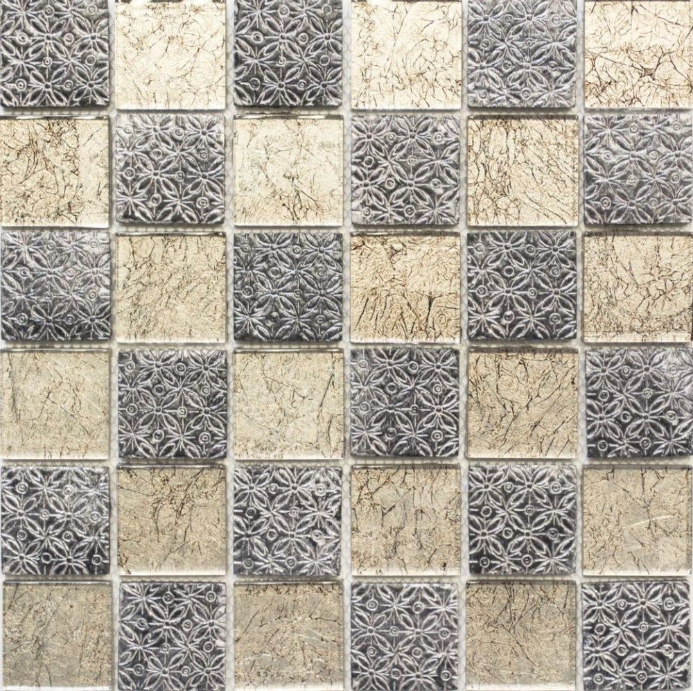 Mosaïque Mosani Mosaik – Noir Champagne Translucide, Verre Cristal Résine Optique, 10 Pièces