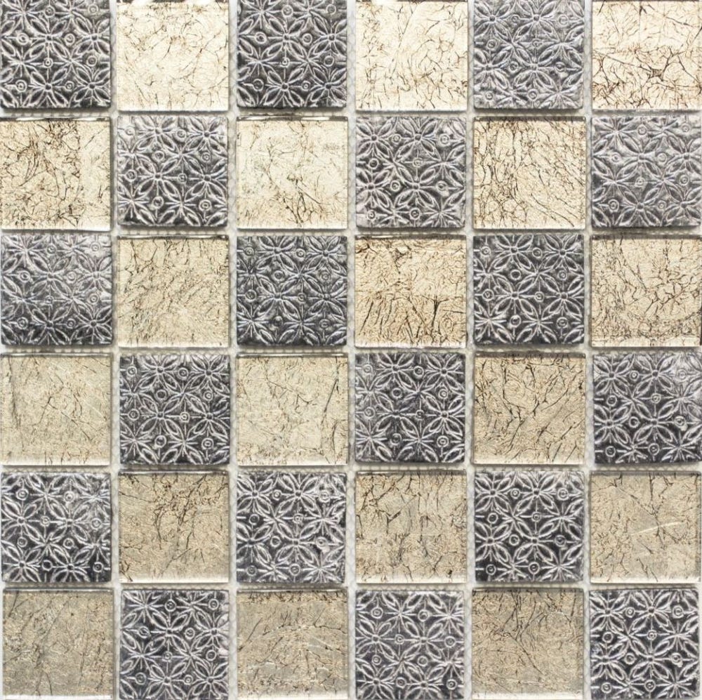 Mosaïque Mosani Mosaik – Noir Champagne Translucide, Verre Cristal Résine Optique, 10 Pièces