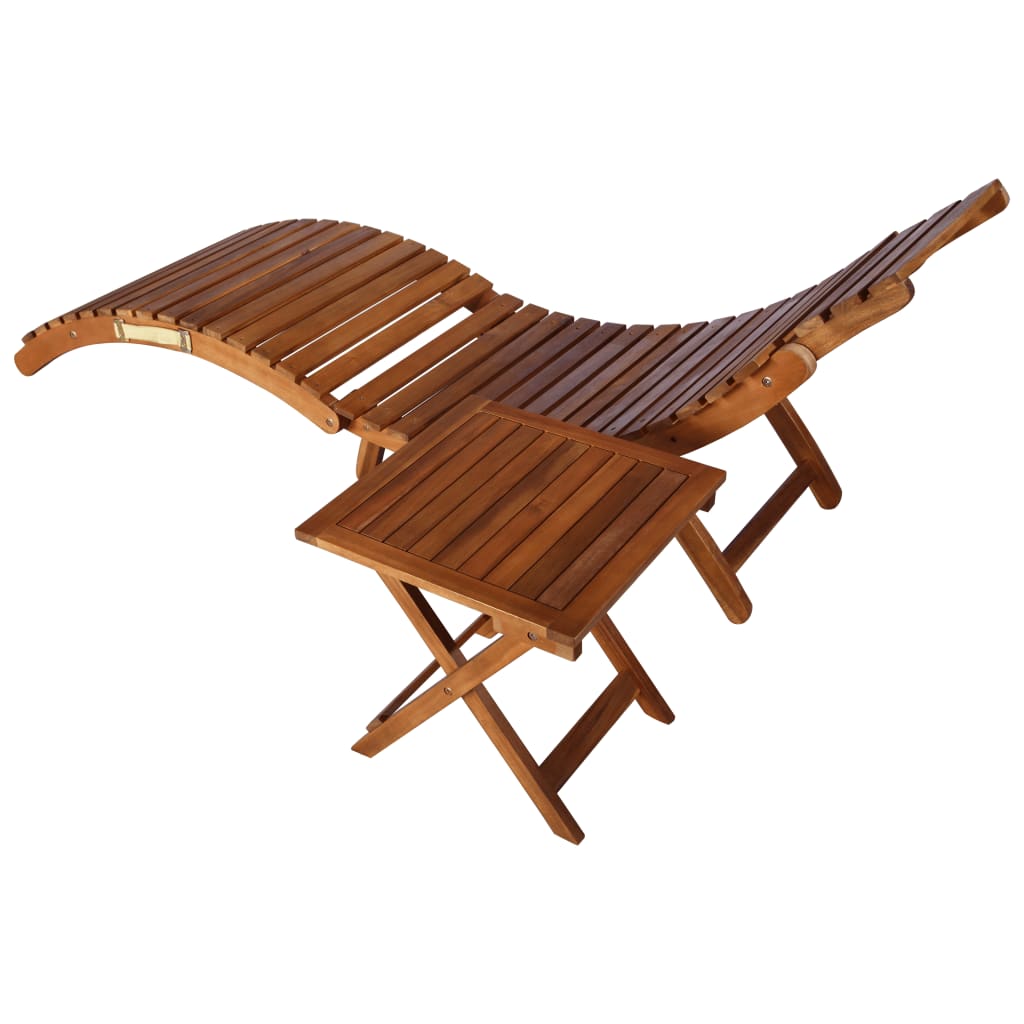 Chaise longue de jardin avec table et coussin Bois d'acacia - 2