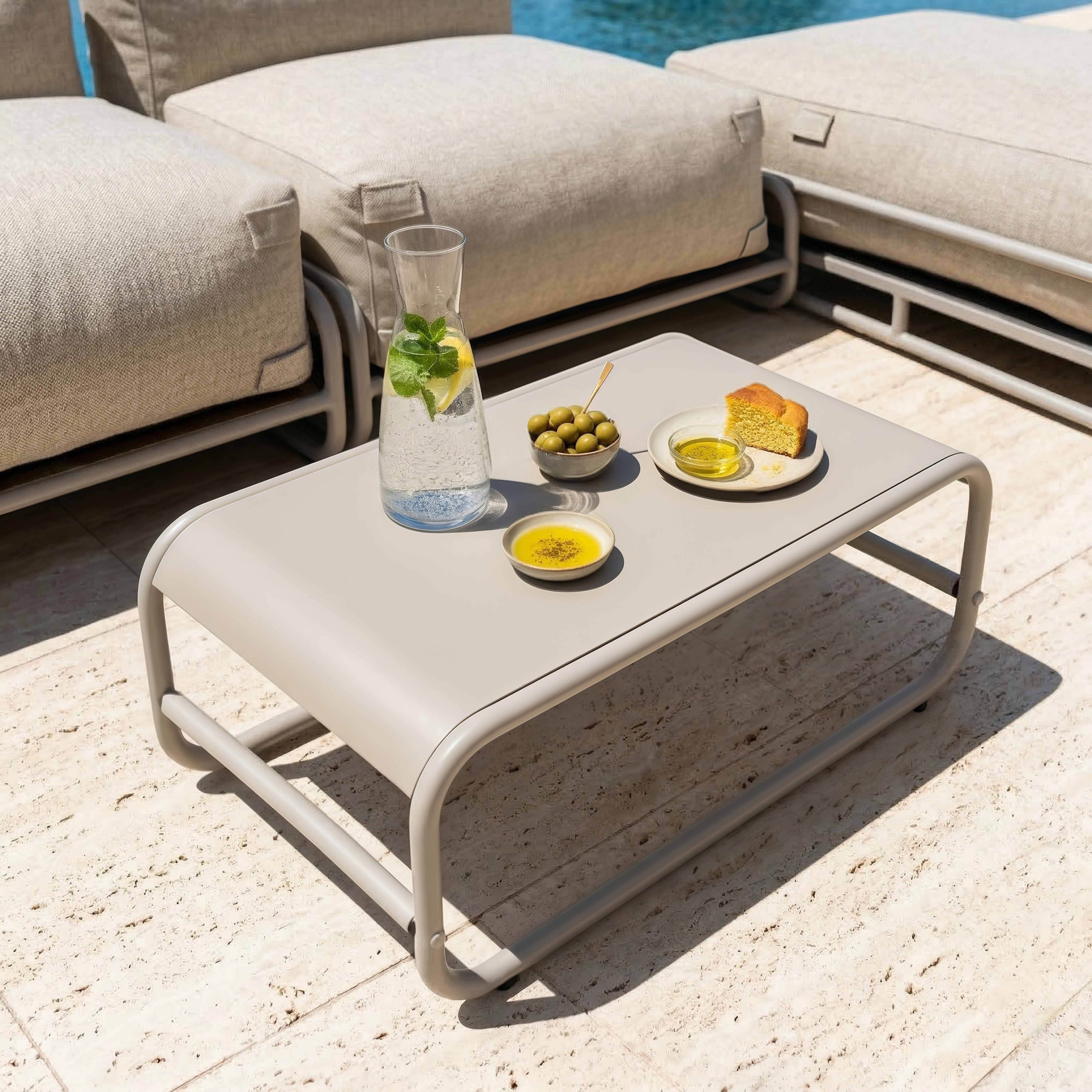 Table basse de jardin en métal 85x40x30 cm beige, Mixi - Oviala - 3