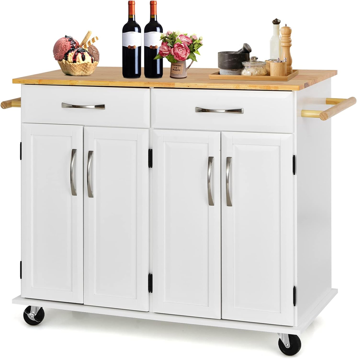 Wózek kuchenny na kółkach, wózek do serwowania z blatem roboczym i wieszakiem na ręczniki, wyspa kuchenna, szafka kuchenna na kółkach, do kuchni,