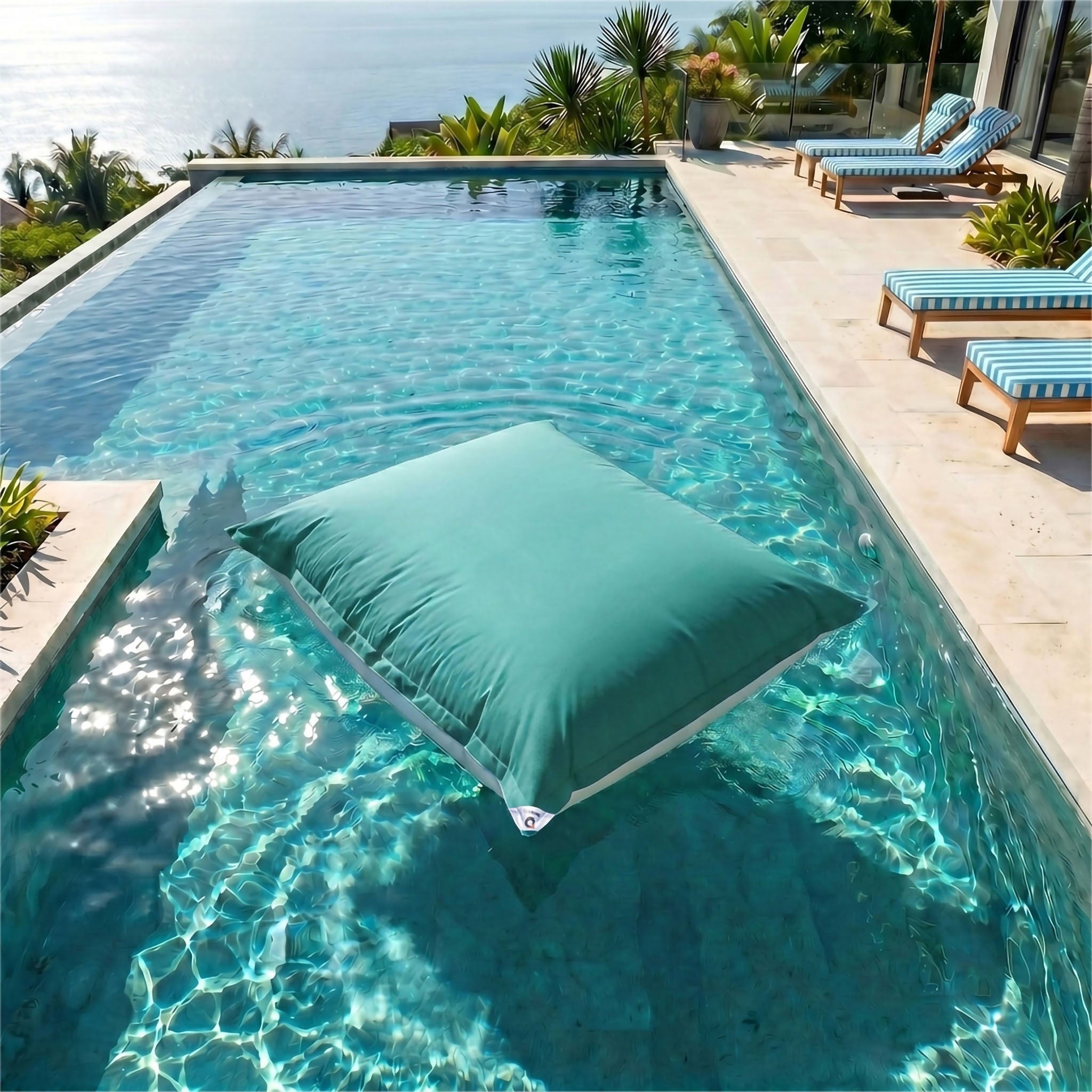 Housse pour Pouf Géant XXL 180x140cm Flottant pour Piscine - Bleu Caraïbes - 2