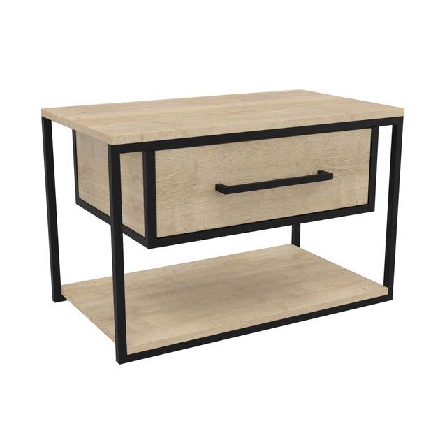 Meuble sous-vasque 80 cm COBALTO- 1 tiroir chêne et noir style industriel