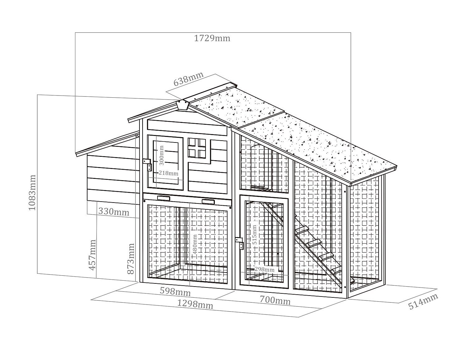 Pollaio con recinto 4 galline L. 173 x P. 64 x H. 108 cm in Legno Naturale - LEVAS - 8