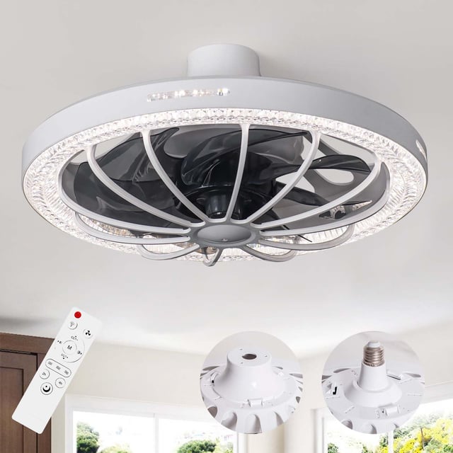 Plafonnier encastré avec télécommande, éclairage LED à intensité variable, diffuseur en cristal blanc doux, 30 W, 220 V, culot E27, sans culot
