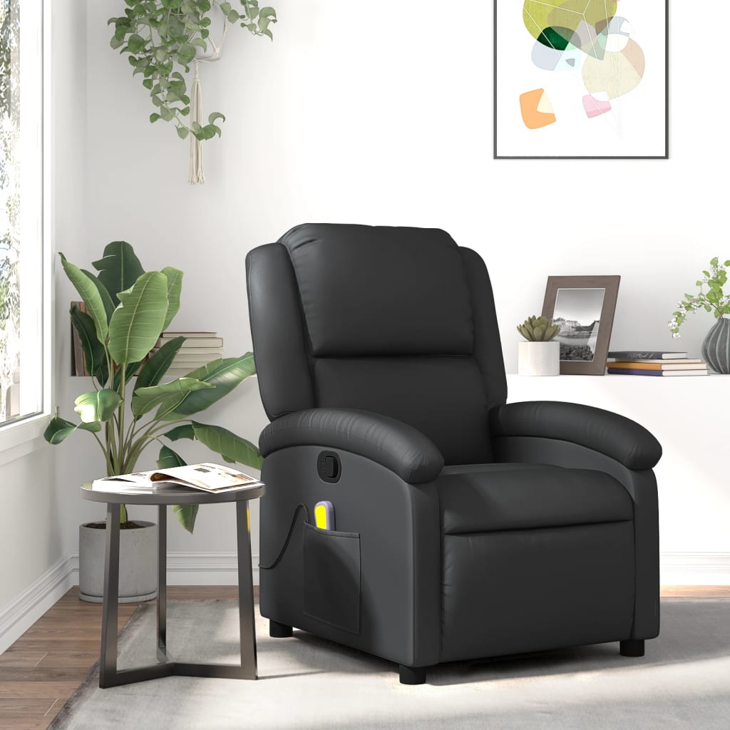 Fauteuil de Salon，Chaise，Fauteuil de massage inclinable noir cuir véritable - 2