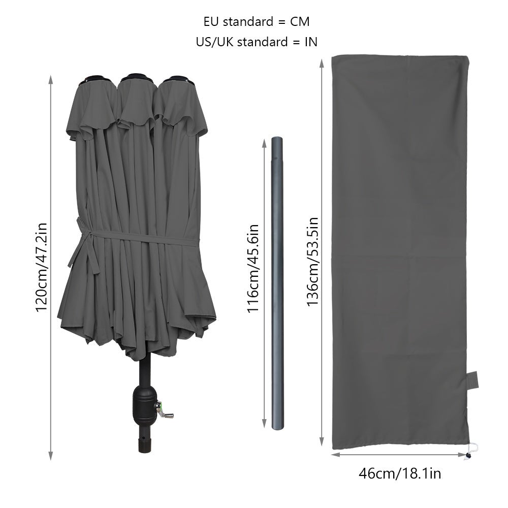Parasol Jardin Double Aluminium 150 x 300 cm gris VOUNOT® - 3