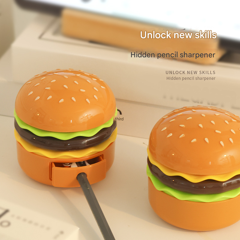Veilleuse Hamburger, mini lampe de bureau créative avec taille-crayon intégré, lampe de chevet rechargeable par USB - 4