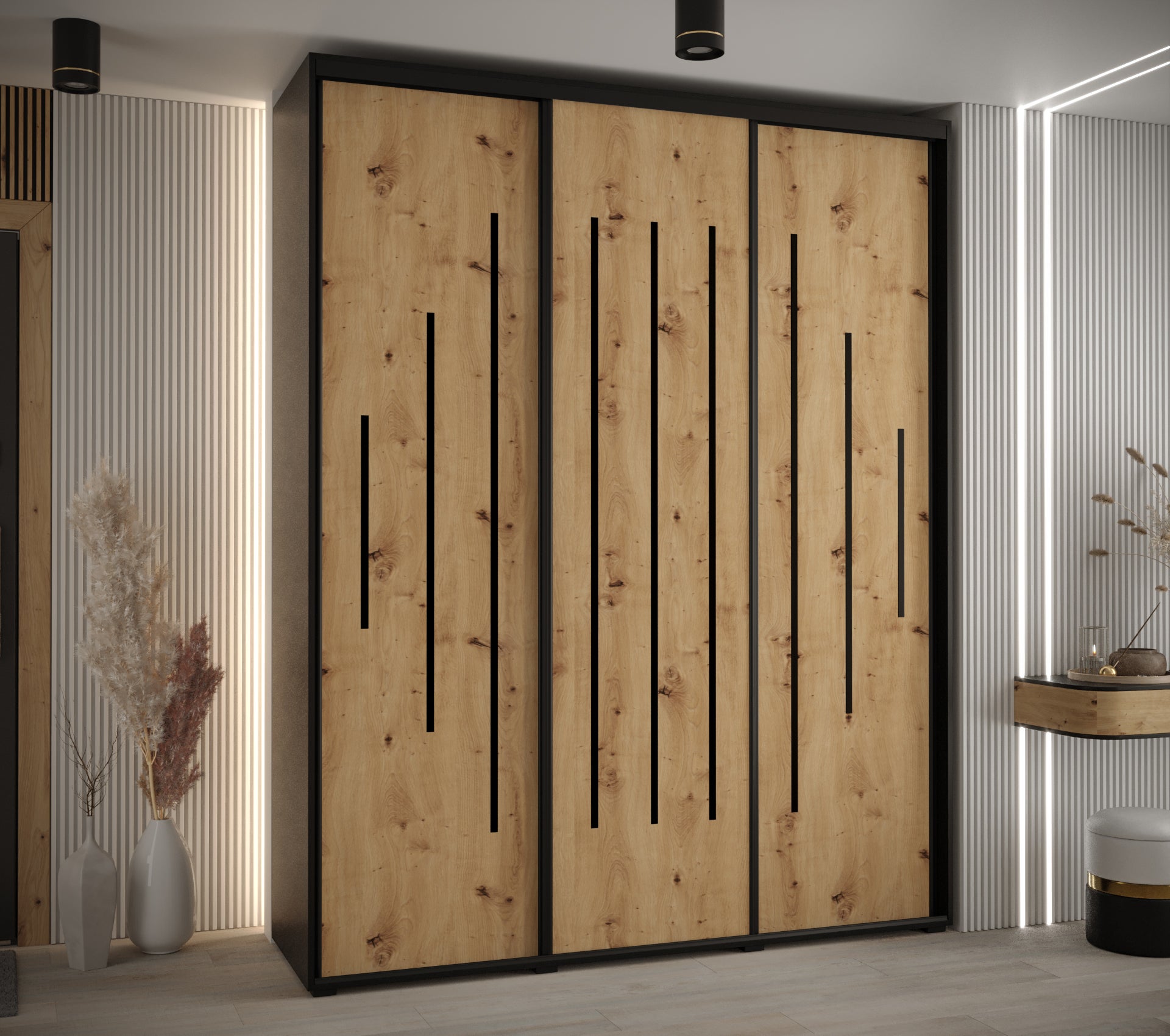 Szafa przesuwna wysoka Davos 12 200 x 45 x 235,2 cm czarny + artisan + u. czarny - Abiks Meble - 2