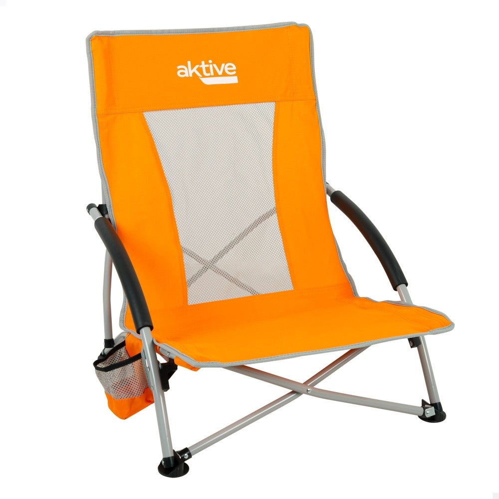 Aktive silla de playa plegable baja y transpirable naranja c/posavasos
