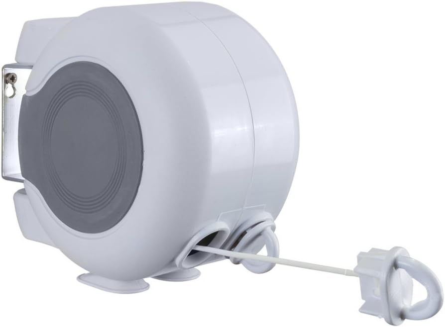 30-metrowa, biała, zwijana linka ścienna do suszenia ubrań (15 m x 2 m) do użytku wewnątrz i na zewnątrz, na kempingu, w podróży i jako akcesoria.