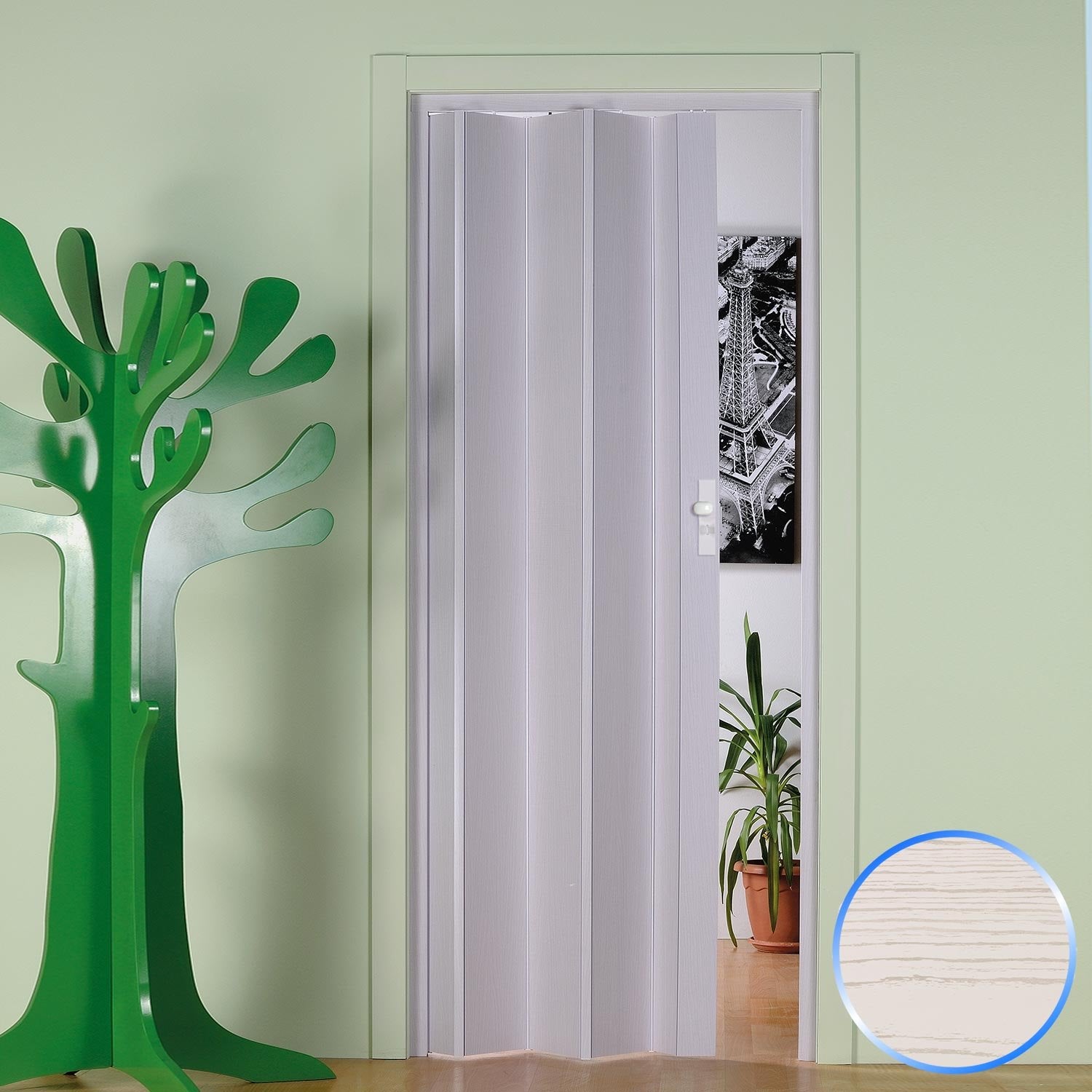 Porte Pliante Pvc Accordèon Reductible Bouton Coulissante Cendre Blanc