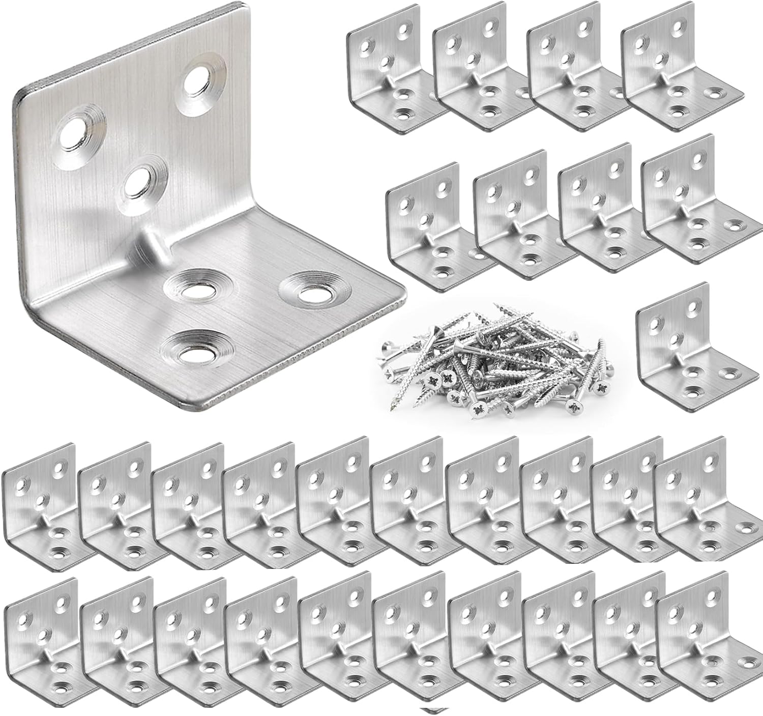 30 szt. narożników ze stali nierdzewnej L 90 stopni kątowych wsporników do mocowania mebli drewnianych (srebrny, 36x27mm)