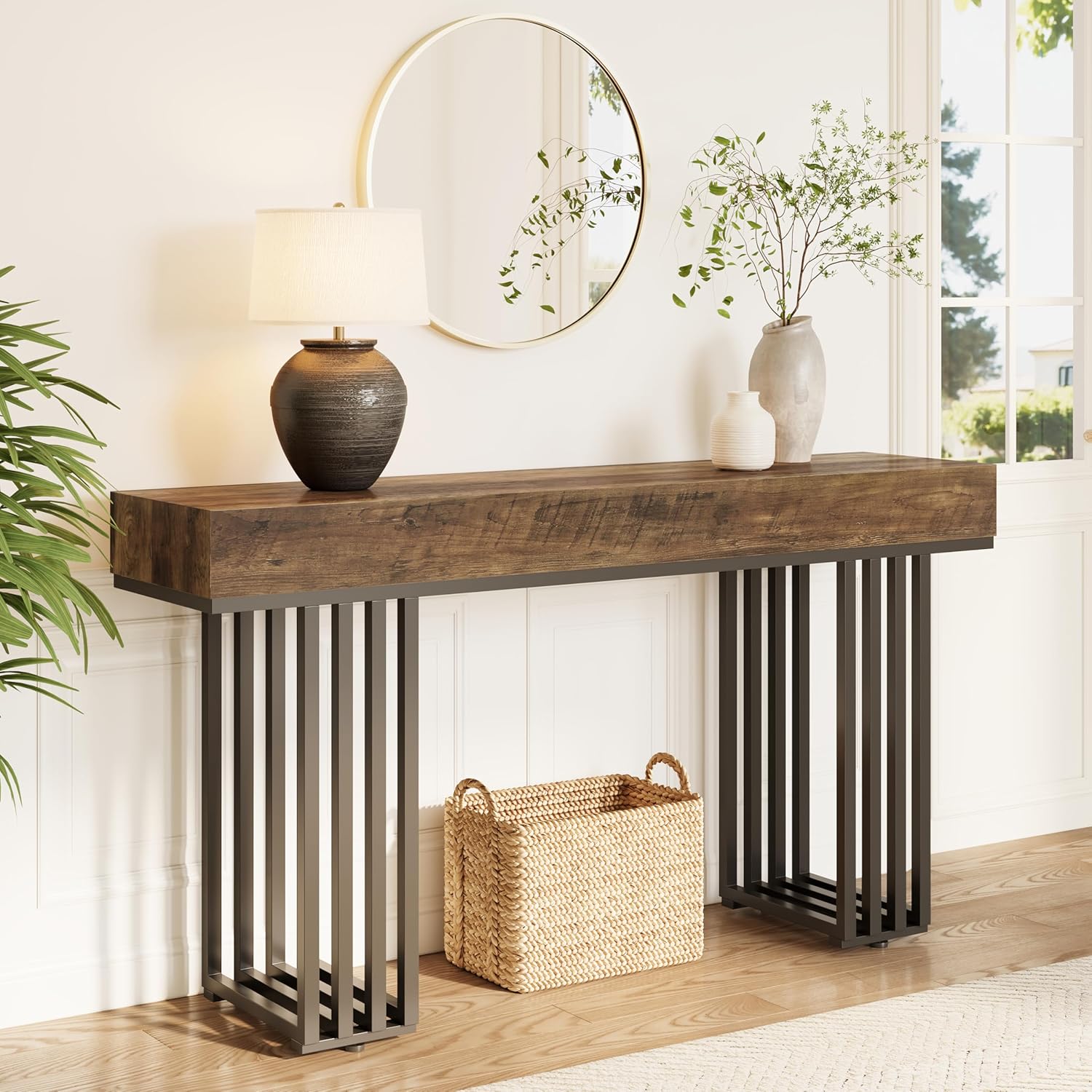 Table 140 cm Table Console avec Plateau épais, Industrielle Table de ...
