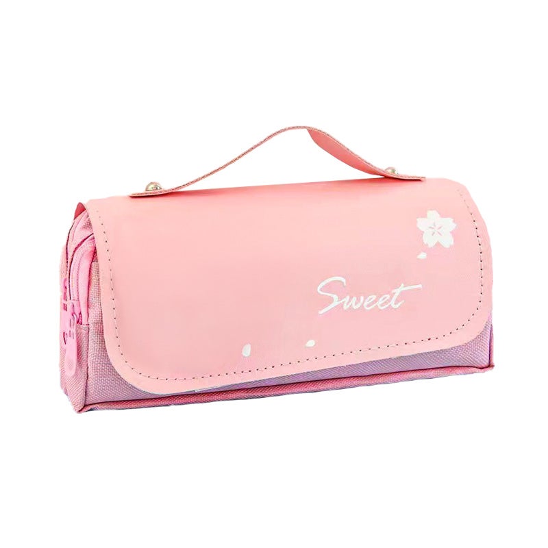 HORJOR Astuccio Silicone Portapenne Grande Capacità con Zip Rosa per Studenti di Scuola Media e Adulto