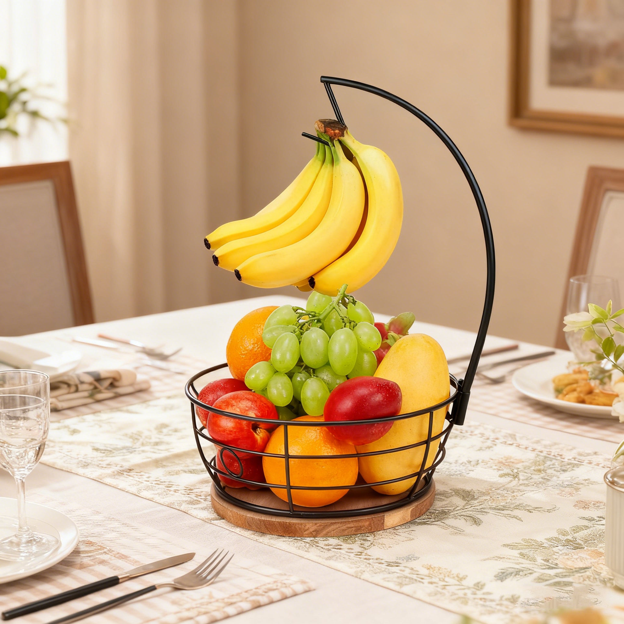 Set 4 cesti frutta con supporto per banane, ciotola elegante per cucina, contenitore per frutta e verdura, supporto pratico per tavolo - 5
