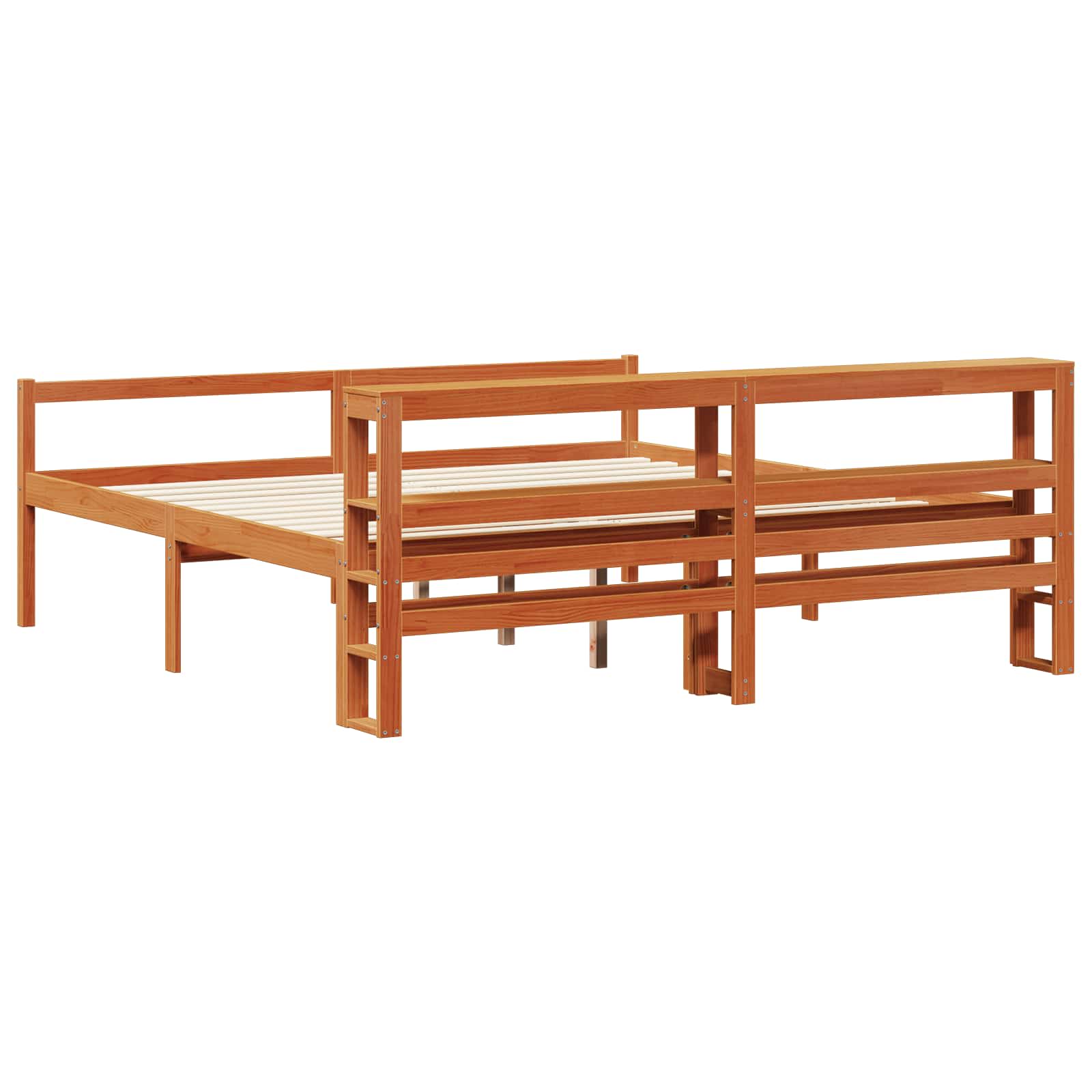 Cadre de lit, 2 pièces, en bois de pin massif, cire marron, pour la chambre - 8