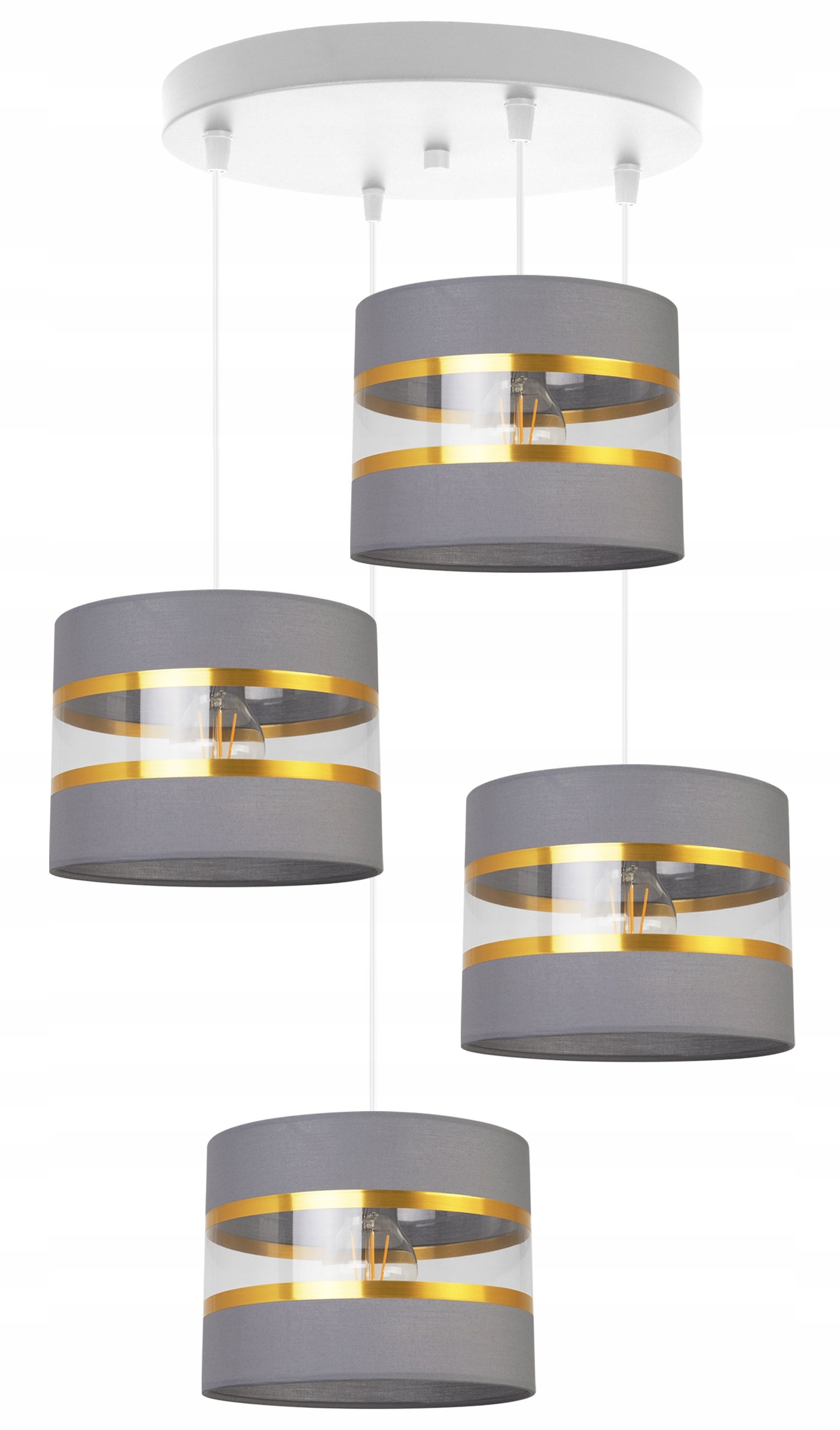 Lampa sufitowa wisząca Elegance Gold modern 4xE27 abażur walec biało/szary Light Home LH