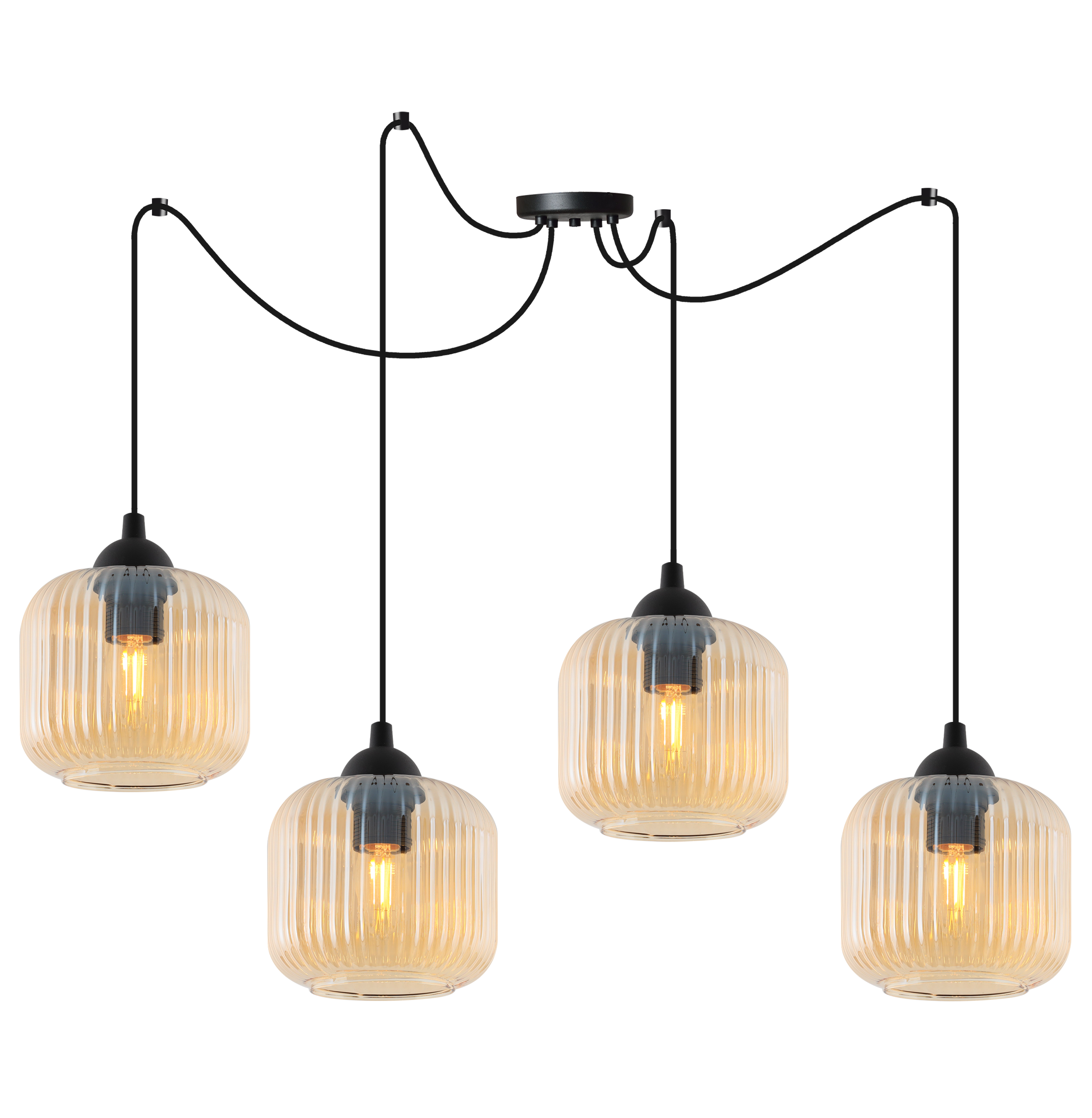 Lampa sufitowa wisząca Riffle Pająk loft 4xE27 klosz walec miodowa Light Home LH