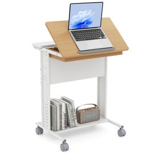 Table D'appoint Design En C Avec Roulettes - Hauteur Réglable 55-80cm, Plateau 50x40cm, Pour Salon Et Chambre