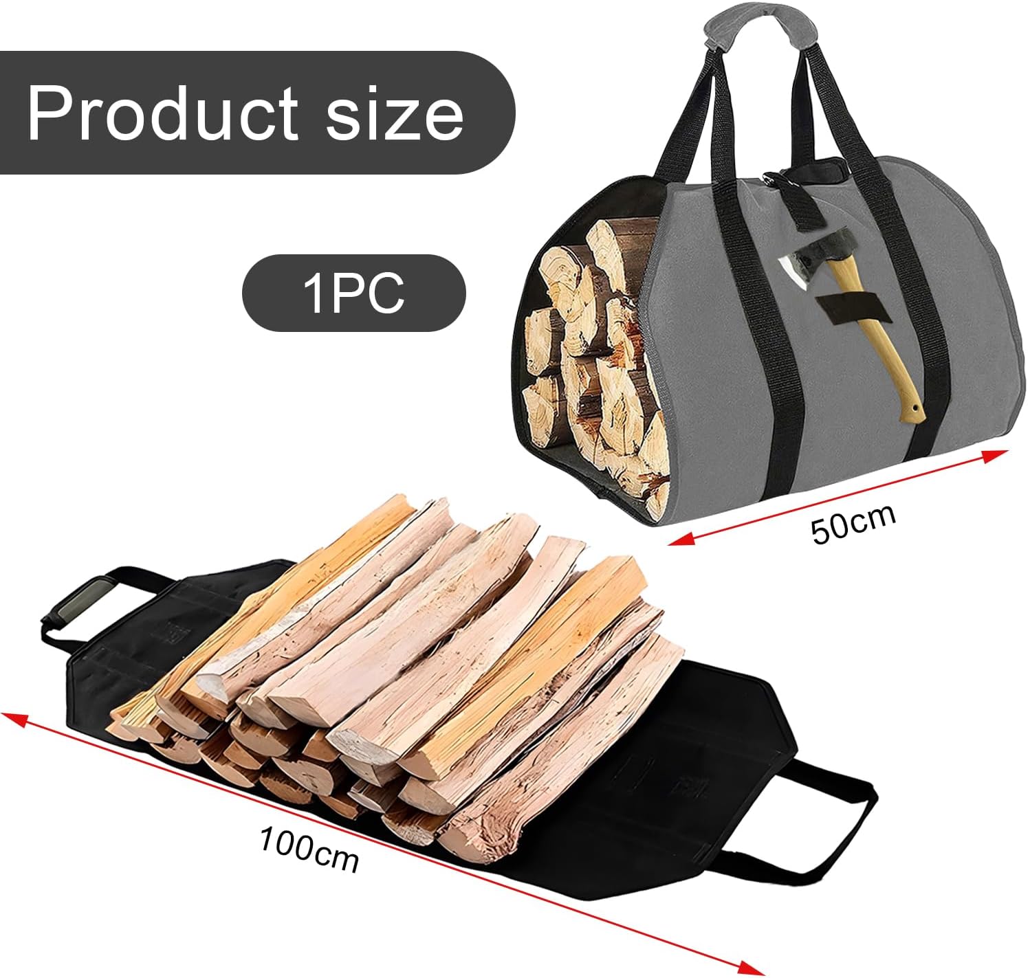 Torba na drewno opałowe, Torba na drewno opałowe, Torba płócienna na drewno opałowe, Torba wodoodporna (szara)