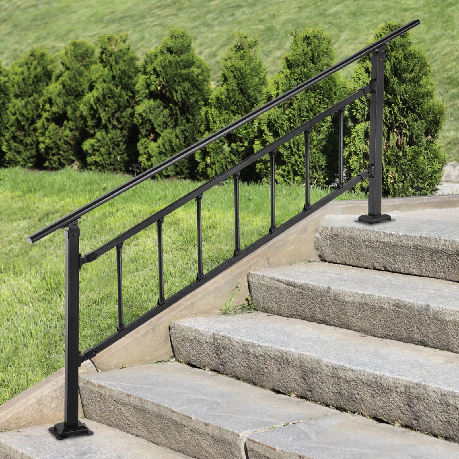 Main Courante Escalier VEVOR Fer Forgé Rampe Escalier 1-4 Marches Garde-Corps Extérieur 83,5x172,5 cm Rambarde Réglable 0-50° Barres Kit Installation - 8