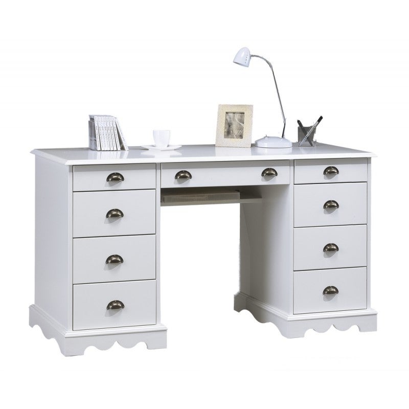 Grand Bureau Beige En Bois - 123 X 60 Cm - Avec 2 Tiroirs - Pour Ado - Neuf